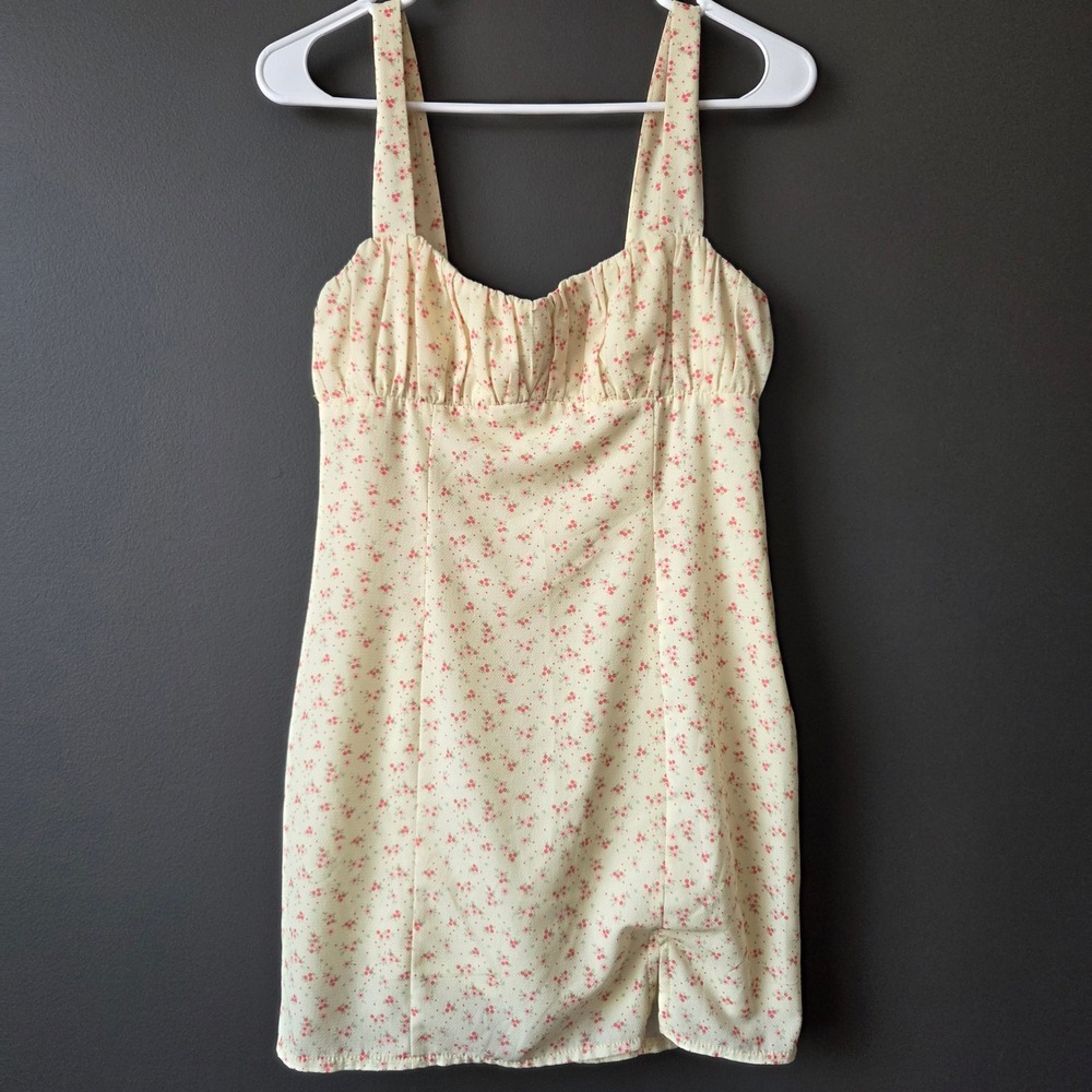Princess Polly‎ Yellow Floral Ruched Bust Mini Dress US 6 Sundress Summer Slit
